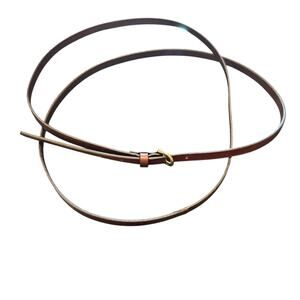 USA Made Skinny Brown Leather Extra Long Double Wrap Around Belt Gold Buckle